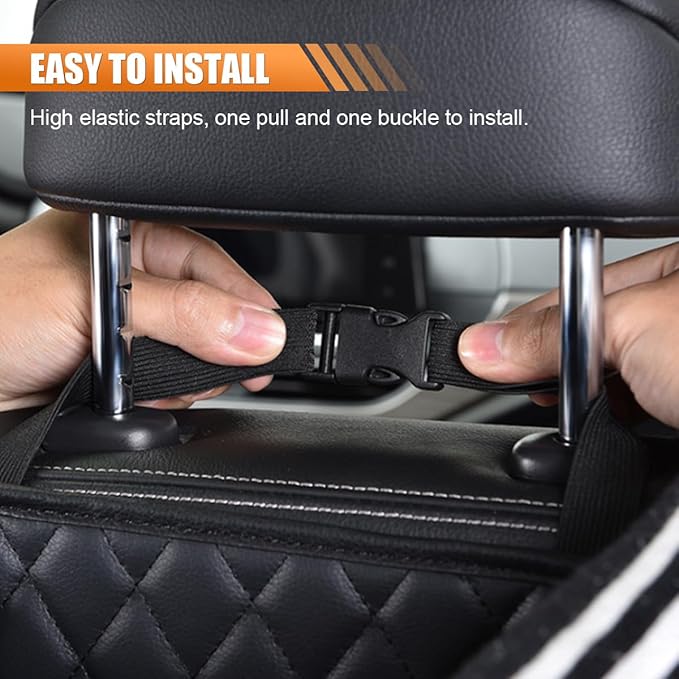 LAINLOY Foldable Car Seat Back Organizer, Large Capacity Hanging Car Backseat Storage Bag with Cup Holders, PU Leather Waterproof Car Trash Bag Can, Car Travel Accessories for Most Vehicles (2)