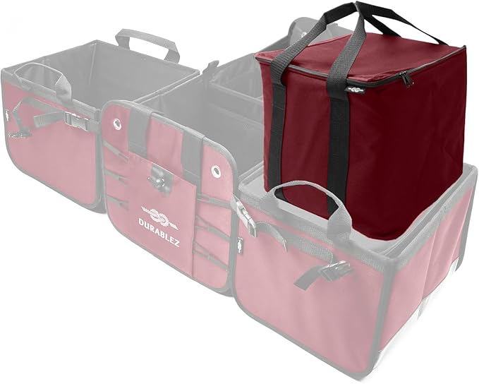 Car Cooler Bag for Trunk Organizer – Insulated Thermal Carrier for Groceries, Trips & Outdoor Use, Leak-Resistant Insert – Cherry