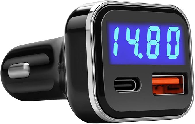USB C Car Charger Adapter with Voltage Display, 30W Cigarette Lighter Type C Fast Charge Power Delivery & Quick Charge 3.0 (PD & QC), Volt Meter Battery Monitor, Compatible with iPhone Galaxy