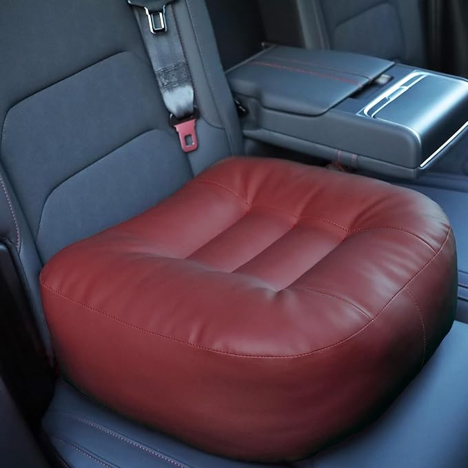 YOUFI Super Thicken Leather Car Seat Cushion for Adults - Portable Angle Lift Seat Pad with Breathable Cover, Handle, and Buckle - Ideal for Trucks, SUVs, and Office Chairs (Red)