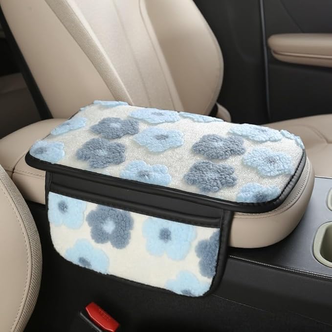 Plush Fleece Car Armrest Cover, Armrest Protection Cover with Side Storage Pockets, Armrest Seat Box Cover, Car Center Console Cushion Pad(green-Double mouth)
