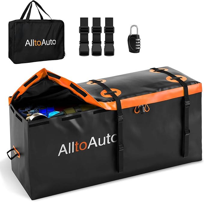 40 CuFt Waterproof Cargo Bag for Hitch Carrier | 70"x30"x33" Trailer Hitch Cargo Carrier | Weatherproof Truck Bed Storage with Straps, Lock & Carry Case | PVC Vehicle Soft-Shell Carriers