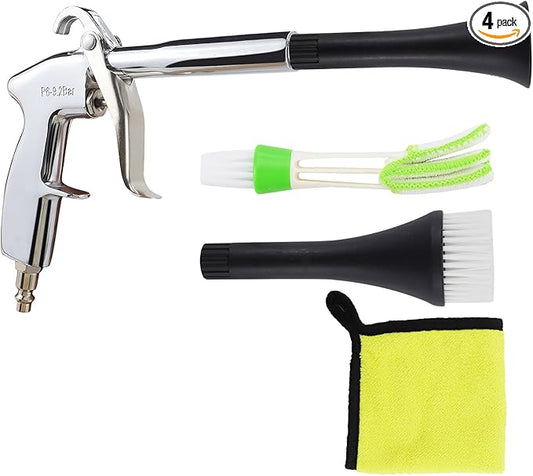 Car Cleaning Gun with Microfiber Cleaning Cloth Car Detailing Brush，High Pressure Air Blow Gun with 2 Set Nozzle, Interior Car Cleaning for Vehicle Upholstery Carpet Seat