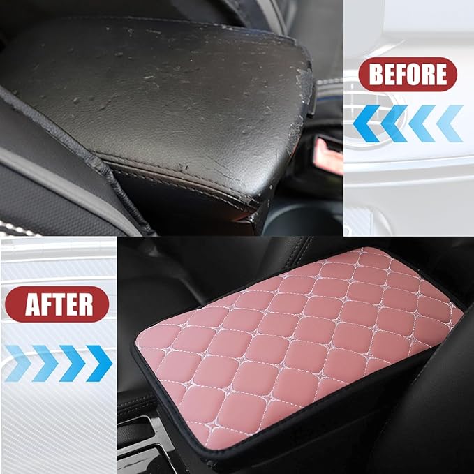 Car Center Console Cushion Pad, PU Leather Vehicle Armrest Cover Protector, Anti-Scratch Automotive Interior Arm Rest Seat Box Mat Accessories, Universal for SUV Sedan Truck (Pink)