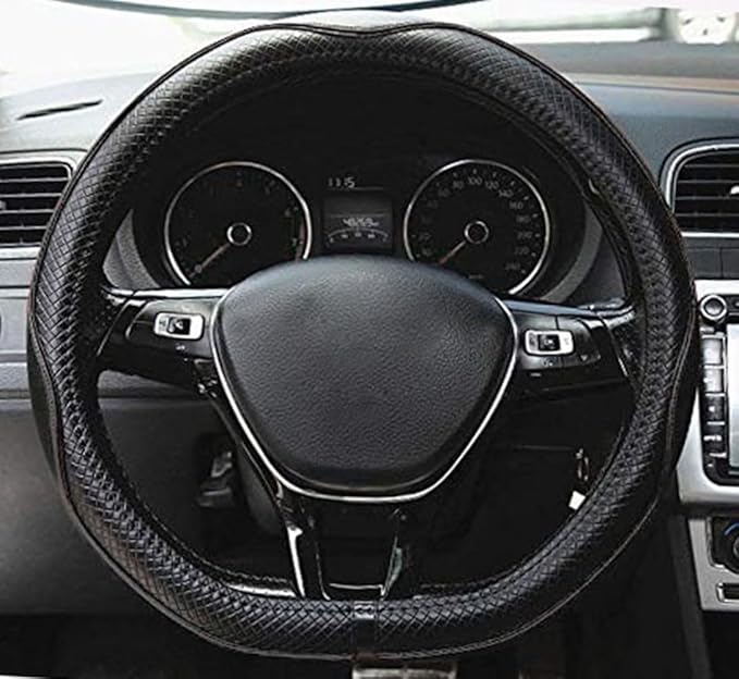 Mayco Bell Flat Bottom Steering Wheel Cover Anti-Slip,Safety,Soft,Breathable,Durable,Full Surround,Comfortable Grip Microfiber Leather (D Shape, Black Gray)
