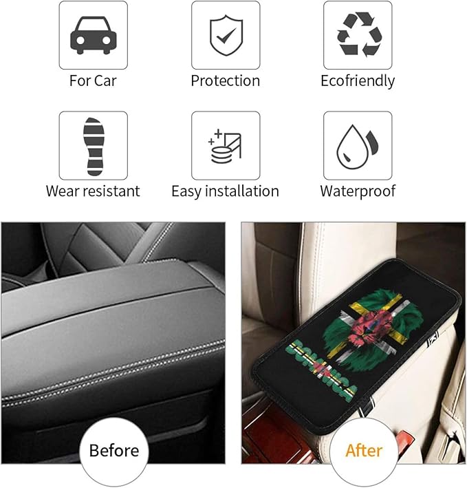 Vintage Dominica Dominican Flag Lion Head Auto Center Console Armrest Cover Car Handrail Box Cushion Pad Mat Universal Fit Most Vehicle Sedan Truck SUV Soft Comfort Decor Accessories