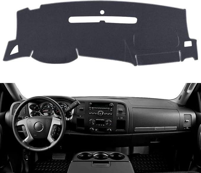 Dashboard Cover for GMC Sierra and Chevrolet Silverado- Fits 2007-2013 Models with Two Glove Boxes. Custom Fit Dash Mat, Won't Break Dash Sensors(Premium Carpet, Gray)