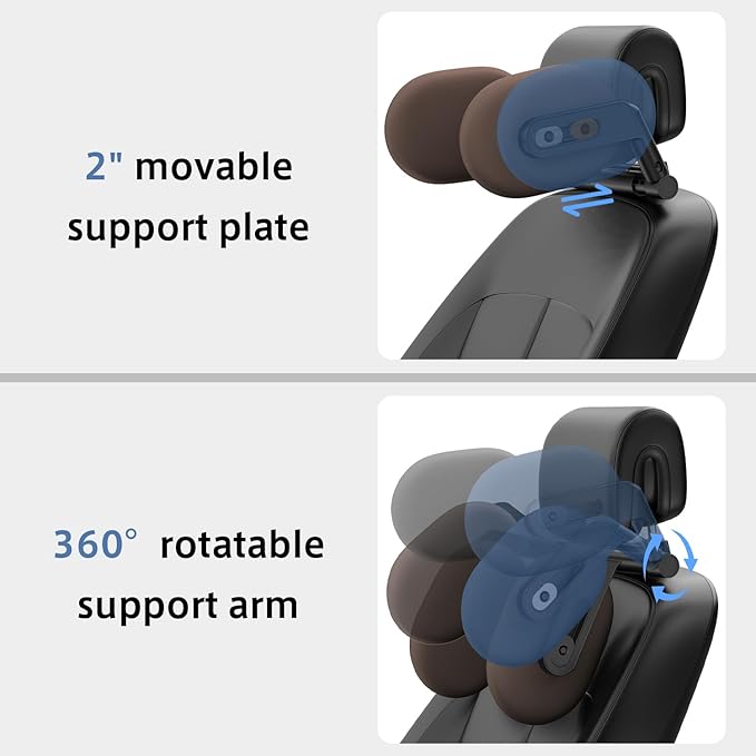 Car Headrest Pillow, 4-Way Adjustable Car Headrest,Thickened Memory Foam Road Pal Headrest, Neck Support Pillow, U- Shaped Design, Travel Car Sleeping,Suitable for Kids and Adults(Brown)