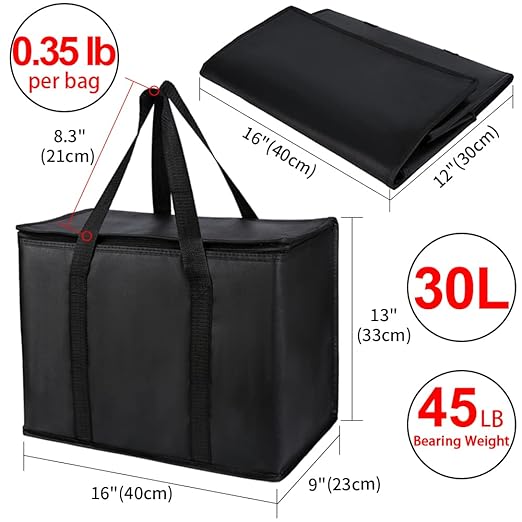 CIVJET 2Pk Insulated Reusable Grocery Bags with Top, X-Large Insulated Food Delivery Bag, Cooler Bag for Travel/Shopping/Groceries, Freezer/Frozen/Thermal Catering Bag for Cold and Hot Food
