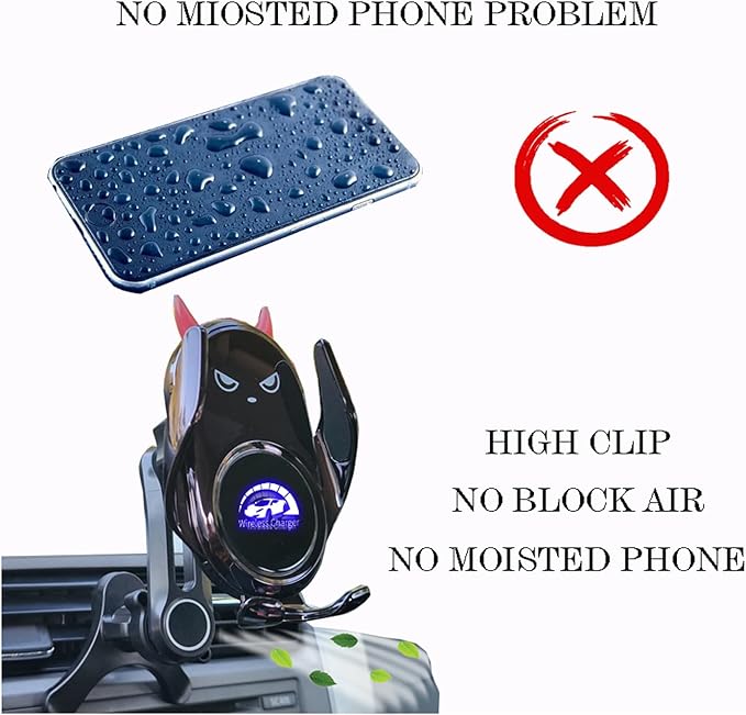 Car Phone Holder Mount Wireless Charging Auto Clamping with Rotatable Vent Clip Cute Demon for iPhone Samsung Galaxy Andriod Phone