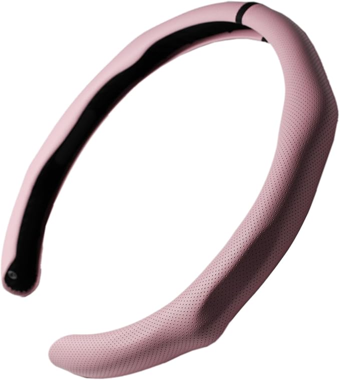 Quick Install Sporty Perforated Pink Nappa Leather Steering Wheel Cover with Black Stripe Universal fit 14½" to 15" Car SUV Pickup 14.5 to 15 inches Napa