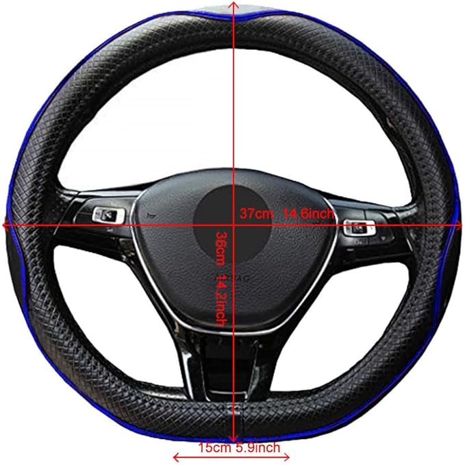 Mayco Bell Flat Bottom Steering Wheel Cover Anti-Slip,Safety,Soft,Breathable,Durable,Full Surround,Comfortable Grip Microfiber Leather (D Shape, Black Dark Blue)