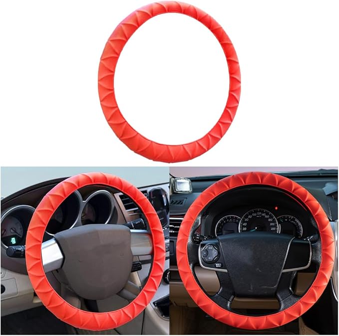 Car Steering Wheel Cover, Anti-Slip Soft Silicone Automotive Steering Wheel Protector, Comfortable Vehicle Steering Wheel Protective Accessories, Universal for RV, SUV, Truck (Red)