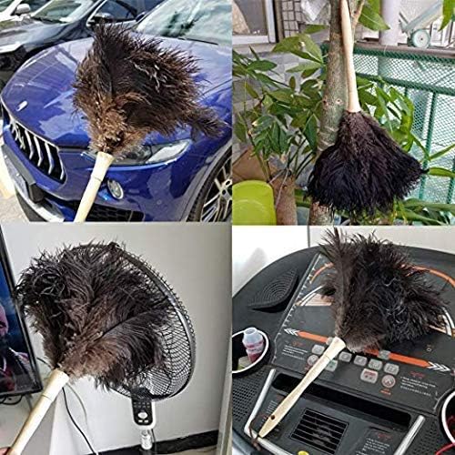 Ostrich Feather Duster for Cleaning-Furniture Dusters with Handle Ddzmz Hand Duster with Fluffy Natural Genuine Feather Reusable Household Duster, Gray and Brown(Length 16")