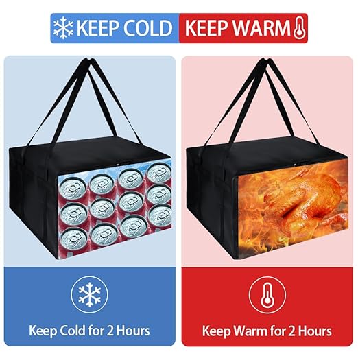 CIVJET Insulated Pizza Delivery Bag for Carry Hot, 20" x 20" x 14" Insulated Food Delivery Bag, Grocery Cooler Bags for Catering/Drivers, Commercial Food Warmers（Black, 1Pk）