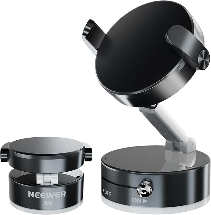 NEEWER ENTRY LEVEL VERSION Magnetic Cell Phone Holder Mount Stand Foldable with Vacuum Suction Cup for Your Car Windshield Dash Gym, 360 Rotating Compatible with MagSafe iPhone for Video Recording, A9