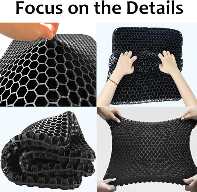 Gel Seat Cushion, Jumbo&Thick Gel Cushion with Non-Slip Cover for Home Office Car Seat Wheelchair, Soft Breathable Honeycomb Chair Pads for Relieve Hip Pain, Black 20x20x1.9inch