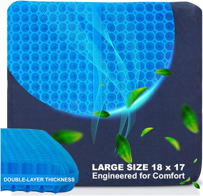 Large Gel Seat Cushion for Long Sitting, Cooling Gel Cushion for Office Chair, Tailbone Sciatica Coccyx Pain Pressure Relief Orthopedic Seat Cushion, Double Handles Non Slip Cover for Car Wheelchair