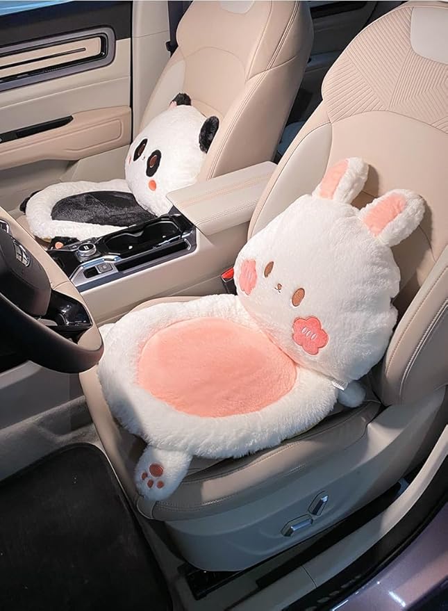 3Pcs Cartoon Car Seat Cushion Lumbar Support Pillow and Neck Pillow, Cute Car Seat Pillow Headrest Pillow Back Support for Driving Fatigue Relief,for Office Chair Truck SUV (Panda Sets)