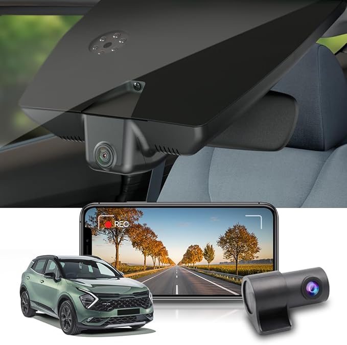 Fitcamx Front 4K+Rear 1080P Dash Cam Adapts for Kia Sportage 2023 2024 2025 (Part No#DW010/P1020/R2010), OEM Style, WiFi & APP, Dual HD Video, Loop Recording, G-Sensor, Easy to Use, 128GB Card