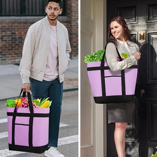 CIVJET Insulated Reusable Tote Bag for Grocery Shopping for Women/Men, Pizza/Food Delivery Bag to Keep Food Cold/Hot for Commercial Delivery Services, Cooler bags for Travel/Beach/Picnic, Lavender