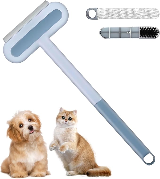 4 in 1 Pet Hair Remover - Washable & Reusable Long-Handle Tool, Gentle Removal for Dog/Cat Hair on Couch, Carpet, Furniture - Also Works for Window & Tile Cleaning (17.3inch)