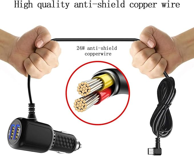 Dash Cam Charger 2023 Upgraded USB-C Car Charger with Dual USB Port Compatible with, Rexing, Byakov, AKASO, Crosstour, Trekpow, Pruveeo, OldShark, Garmin and Most Other Dash Cam (11.5ft)