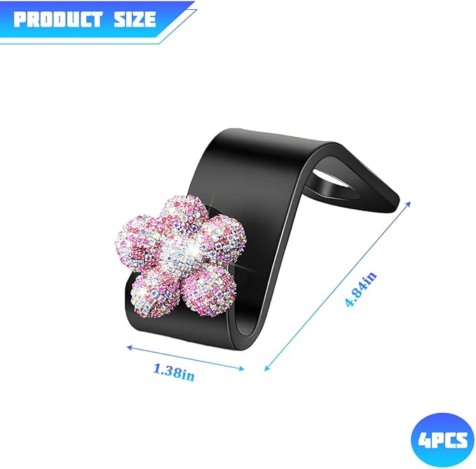 Bling Car Seat Headrest Hook, 4PCS Daisy Crystal Rhinestone Vehicle Backseat Hanger Hook for Purses Bags, Auto Headrest Storage Organizer Decorations, Universal Fit (Multicolour Pink)