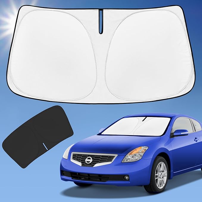Sun Shade Sunshade for Nissan Altima Windshield Cover, 4-Layer Front Window Shade Custom fit Altima 2008-2012 Sun Visor 240T Retractable Shade Shield Blocks UV Rays Cooler Car Accessories