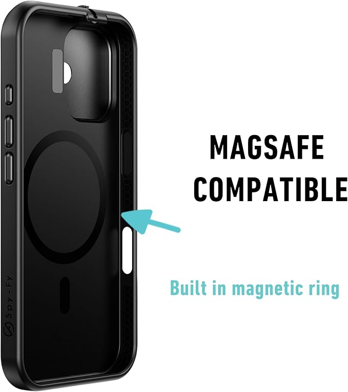 Spy-Fy iPhone 16 Pro Max Privacy Case with Camera Covers Front and Rear | Magsafe Compatible and Kickstand | Protect Your iPhone | 6-Foot Drop Proof | 6,9 Inch | Camera Protection by Valenta Black