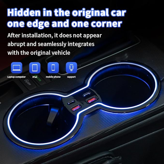 Car Hub Docking Station for Honda Civic 2022 2023 2024 2025 2026 11th gen USB Type-C Fast Charger Hub (4-in-1) Auto Interior Centre Console LED Ambient Light Accessories Decoration Phone Adapter