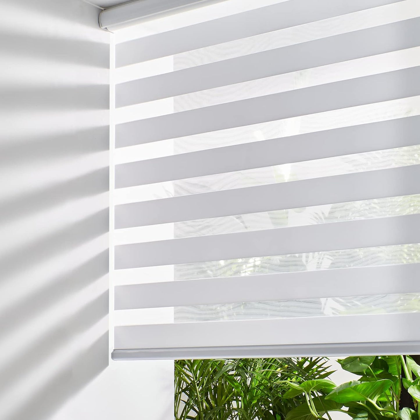 Persilux Cordless Zebra Shades (47" W X 72" H, White) Free-Stop Window Shades Dual Layer Light Control for Day and Night, Light Filtering Sheer Blinds for Windows, Easy to Install