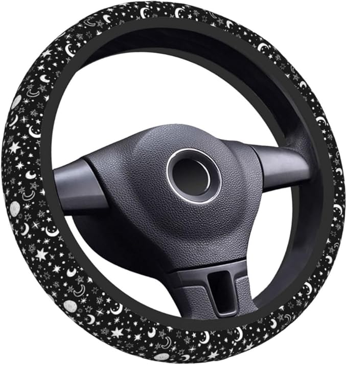 Elastic Steering Wheel Cover Car Accessories Cute Universal 15 Inch Absorbing Sweat Non-Slip Breathable for Man Woman - Moon and Star