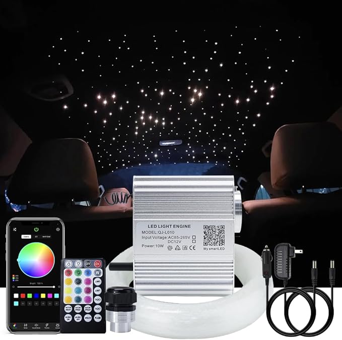 AKEPO RGBW Fiber Optic Lights kit Twinkle+APP Control+Music Effect Star Ceiling Sky Light Kit for Car & Home, Optical Fiber Cable 200pcs 0.03in/0.75mm 9.8ft/3m + 28key RF Remote Control