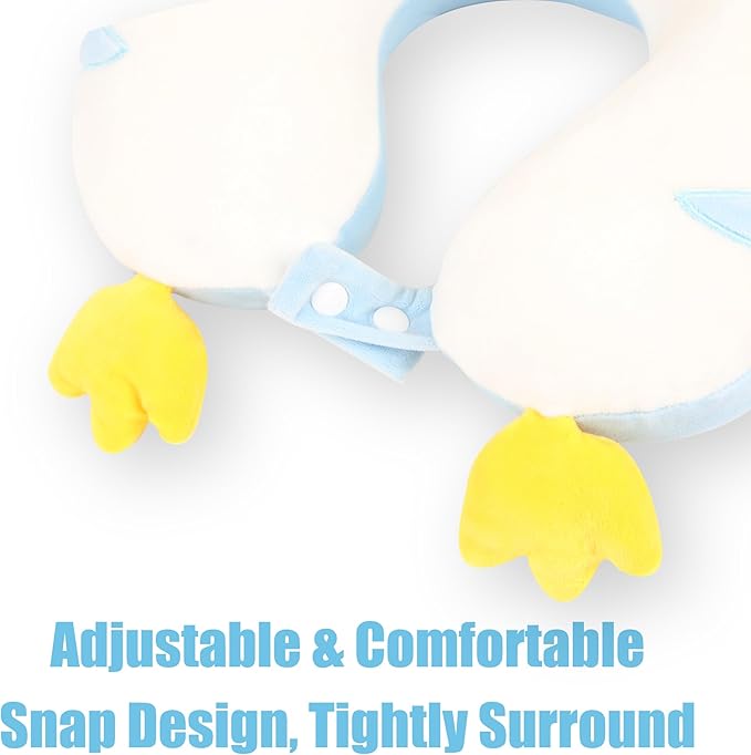 Sexysamba Cartoon Headrest & Neck Pillow for Kids Boys & Girls, Teens, Travel Accessories for Airplane, Car, Recline, Memory Foam Cute Travel Pillow with Sleep Eye Mask - Penguin