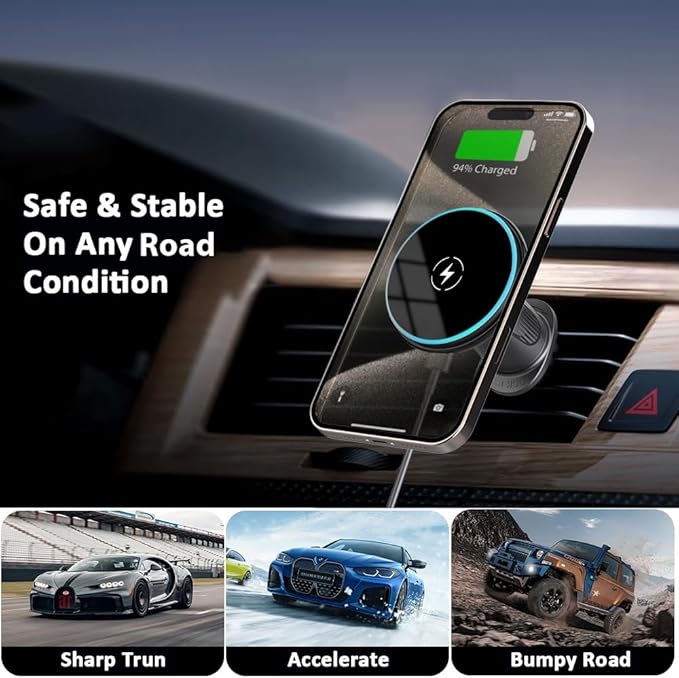 MagSafe Car Mount Charger - 15W Magnetic Wireless Car Charger Vent Dashboard, 360° Rotation Magnetic Phone Holder for Car Charging HandsFree for iPhone 17 16 15 14Pro Max, Gift for Men Women