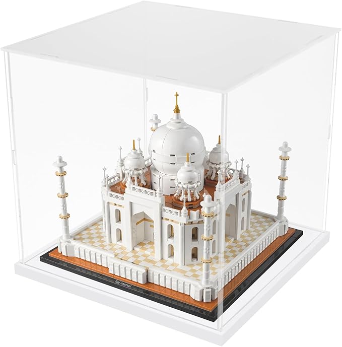 Choowin Acrylic Display Case for Lego Soccer Ball 43019 for Lego Taj Mahal 21056 10266 75318 76261 Thickened Clear Acrylic Display Cases for Collectibles Assemble Dustproof Display Box(White Base)
