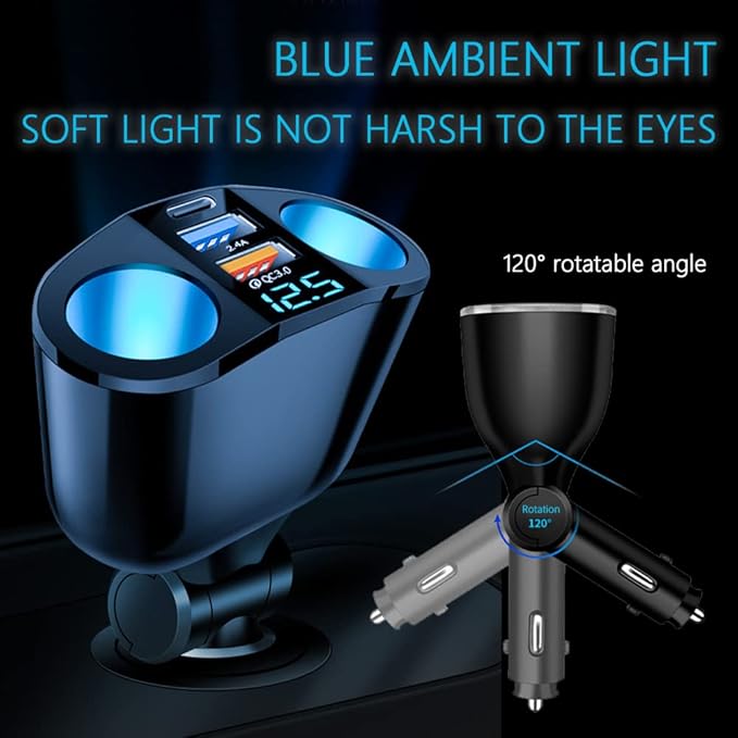Multi Ports Cigarette Lighter USB Charger,Dual Cigarette Lighter Splitter&QC3.0/PD Super Fast Charging Car Charger Compatible with iPhone 14/13/12/11 Pro Max,Galaxy S23/22/21,iPad,GPS (QC3.0+2.4A+PD)