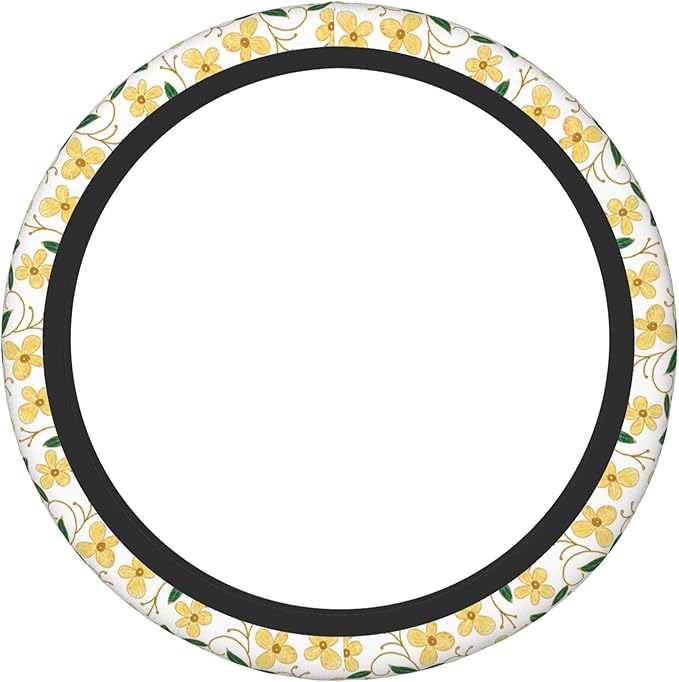 Car Steering Wheel Cover,Yellow Flower Universal Non Slip Wheel Protector 15 Inch Elastic Car Accessories for Men Women