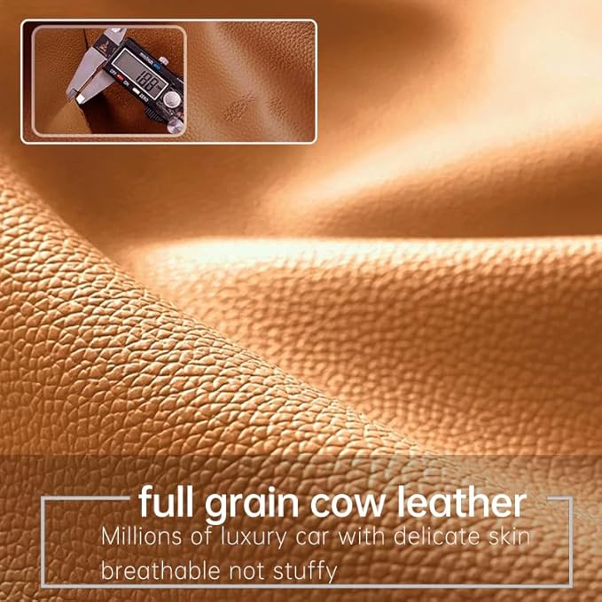 Car Car SUV's Wagon Universal Genuine Leather Seat Cushion Lumbar Back Top Layer Cowhide Front and Rear Cushion Plus Padded Comfort (Shiny Black, Seat)
