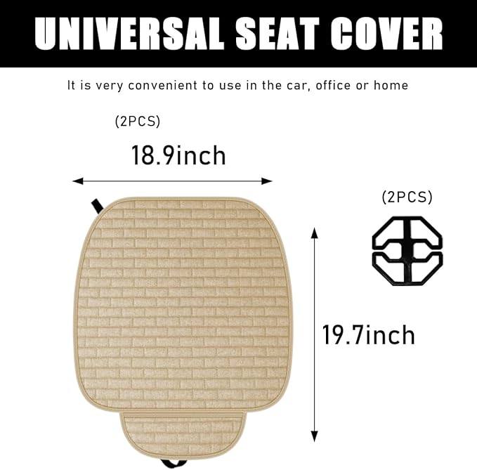 2PCS Car Seat Bottom Cover Pad, Comfortable Auto Front Seat Button Cushion Pad with Pocket, Breathable Vehicle Seat Protector Mat, Universal Truck SUV Van Car Accessories (Beige)