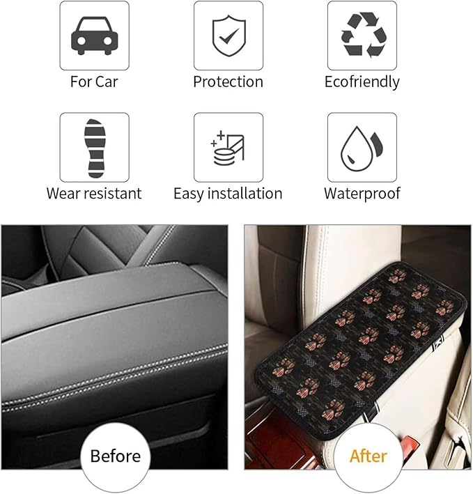 Cars Center Console Armrest Cover Dog Paw Print Middle Console Lid Cover Pad Protector American Flag Paws Pattern Elbow Arm Rest Covering Cushion