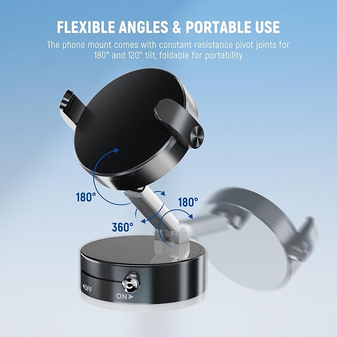 NEEWER ENTRY LEVEL VERSION Magnetic Cell Phone Holder Mount Stand Foldable with Vacuum Suction Cup for Your Car Windshield Dash Gym, 360 Rotating Compatible with MagSafe iPhone for Video Recording, A9