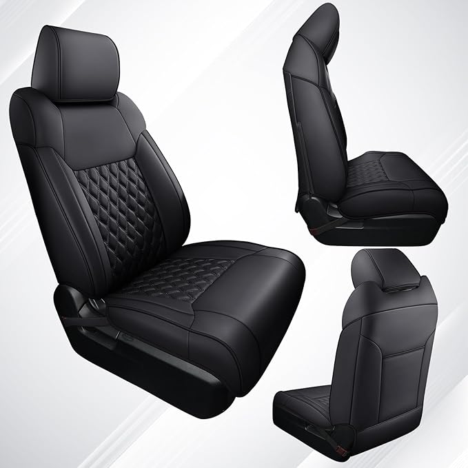 Huidasource Tacoma Front Seat Covers, Full Coverage Automotive Black Truck Seat Cover Custom Fit for 2005-2015 Double & Crew Cab 2nd Gen Toyota Tacoma Base Prerunner SR5 Limited(Front Pair/Black)