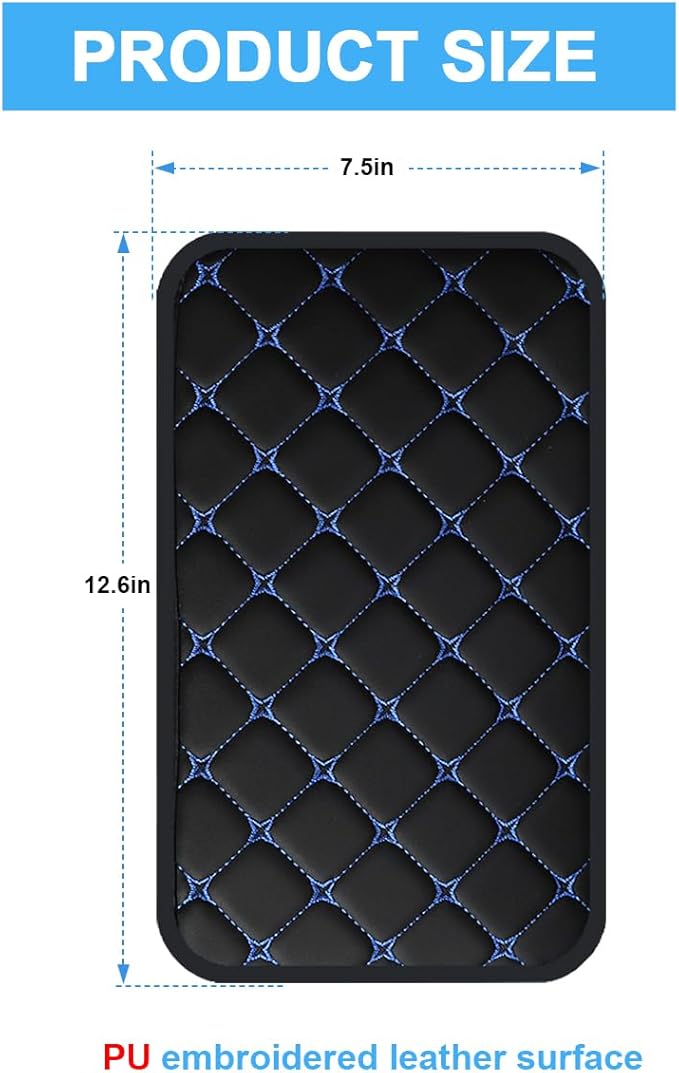 Car Center Console Cushion Pad, PU Leather Vehicle Armrest Cover Protector, Anti-Scratch Automotive Interior Arm Rest Seat Box Mat Accessories, Universal for SUV Sedan Truck (Black/Blue)