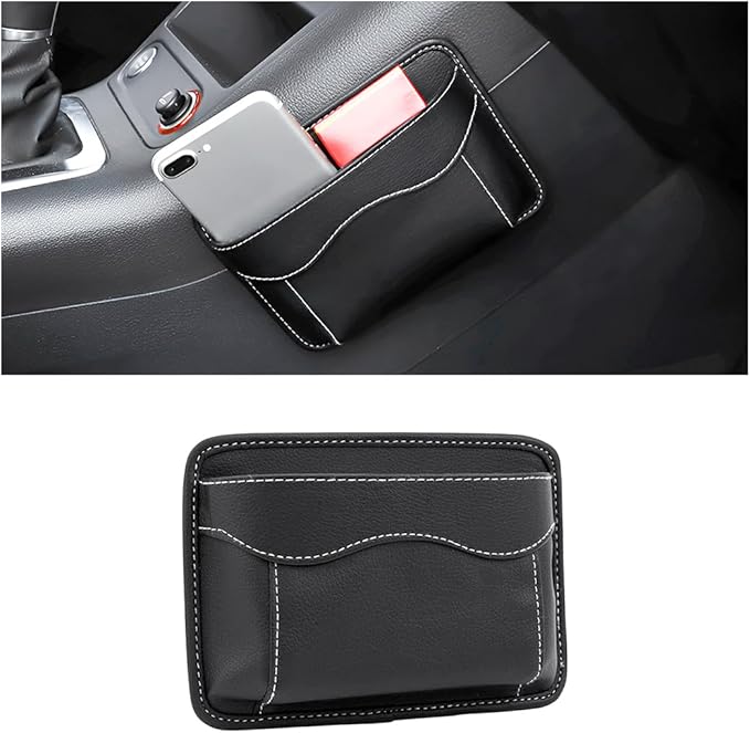 Osilly Car Seat Side Pocket Organizer, PU Leather Pen Phone Sunglasses Holder Tray Pouch Seat Gap Filler, Mini Storage Bag Car Interior Accessories for Auto Seat Door Window Console (Black)