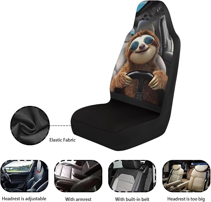 Funny Car Seat Cover Front Seats Only,Sloth Driver Front Bucket Seat Cover Decorative Vehicle Cushion Seat Cover Set,Automotive Accessories Interior Decoration