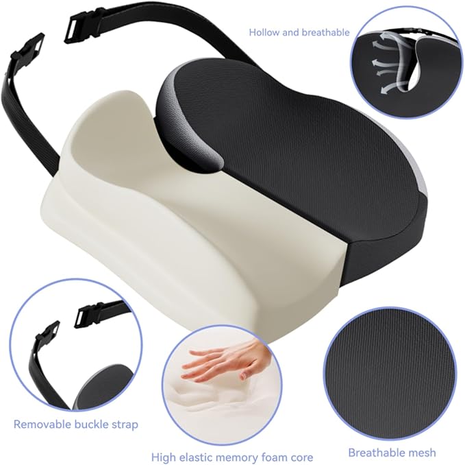 Seat Cushions for Office Chairs Wheelchair Cushion for Long Sitting Back Pain，Memory Foam Seat Car Computer Desk Chair Cushion，Coccyx Cushion for Tailbone Pain Relief Cushion Office Chair Black