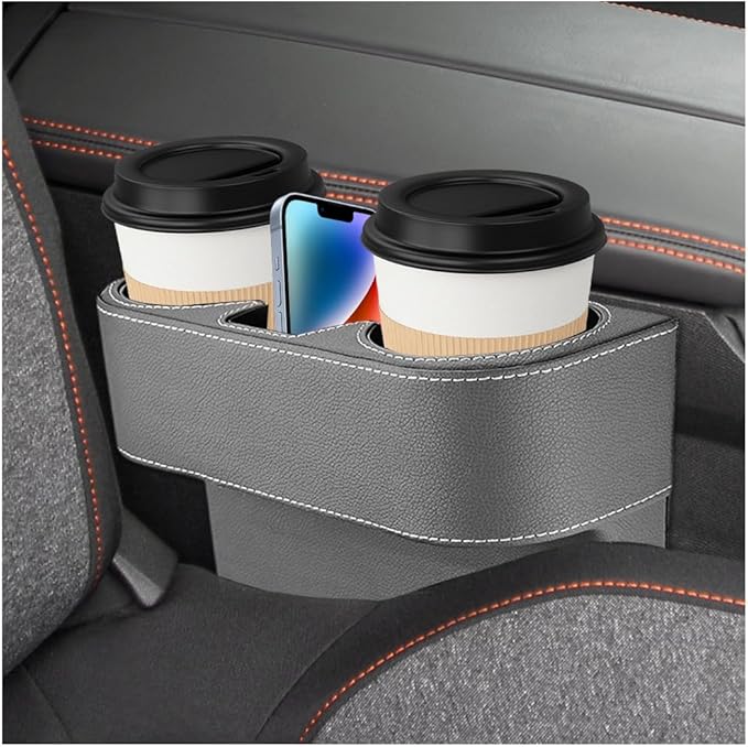 Car Seat Gap Filler Organizer, Multifunctional Auto Console Side Storage Box with Cup Holder, Universal PU Leather Cup Holder Front Seat Crevice Filler for Car Truck SUV (Gray)