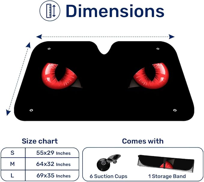 GENANY Devil Eye Windshield Sun Shade for Car SUV Truck (64x32 Inches), Sun Shade Windshield, Shades for Front Windows, Protector Blocks UV, Car Decor